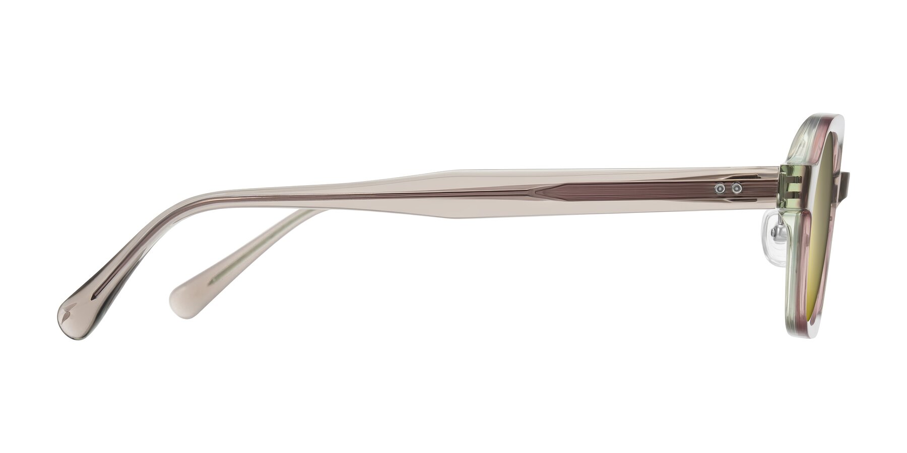 Side of Hicles in Translucent Light Brown with Gold Mirrored Lenses