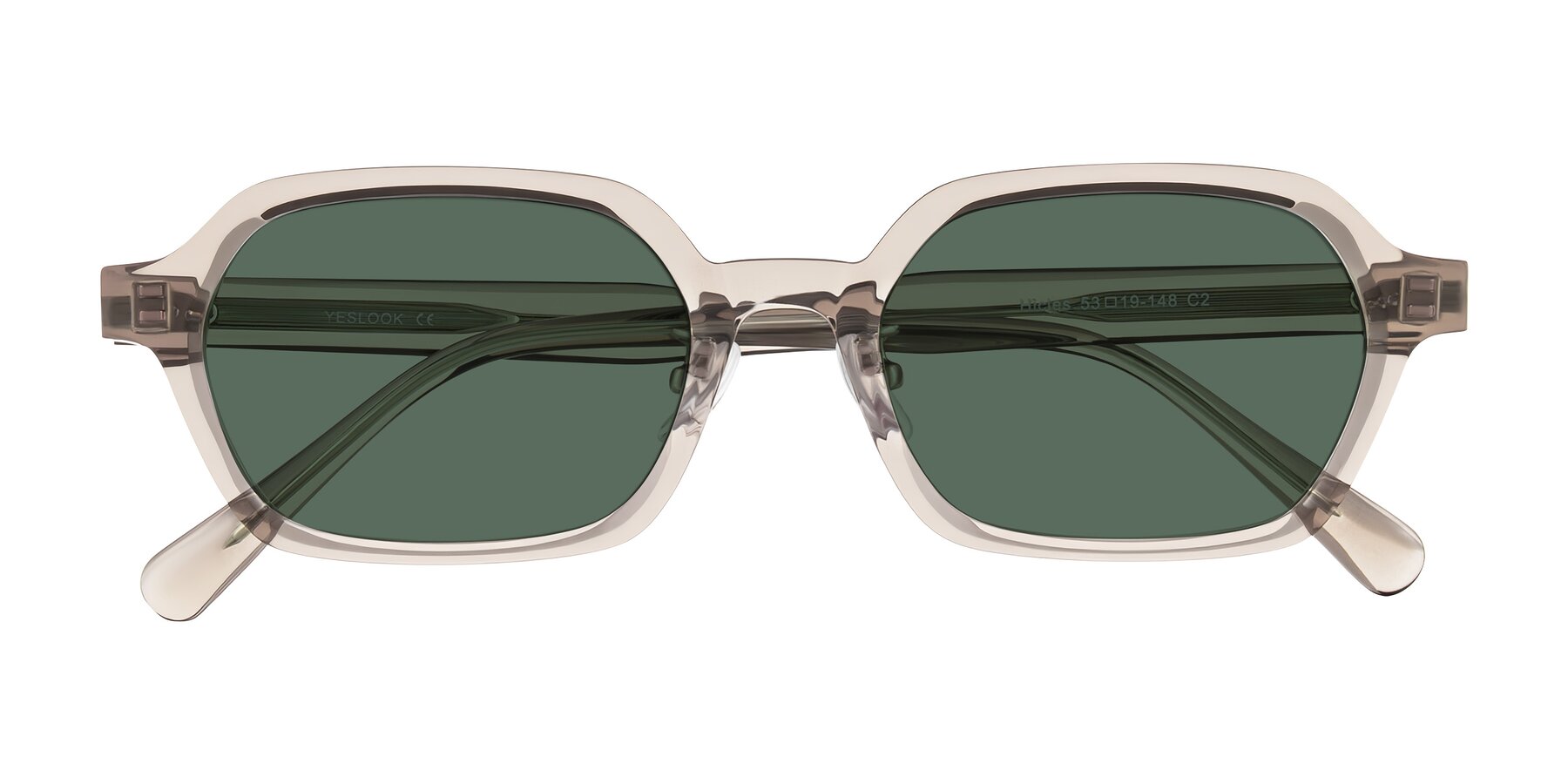 Folded Front of Hicles in Translucent Light Brown with Green Polarized Lenses