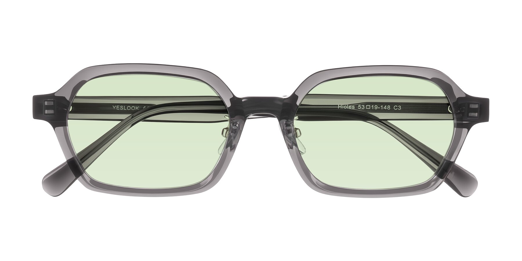 Folded Front of Hicles in Translucent Gray with Light Green Tinted Lenses