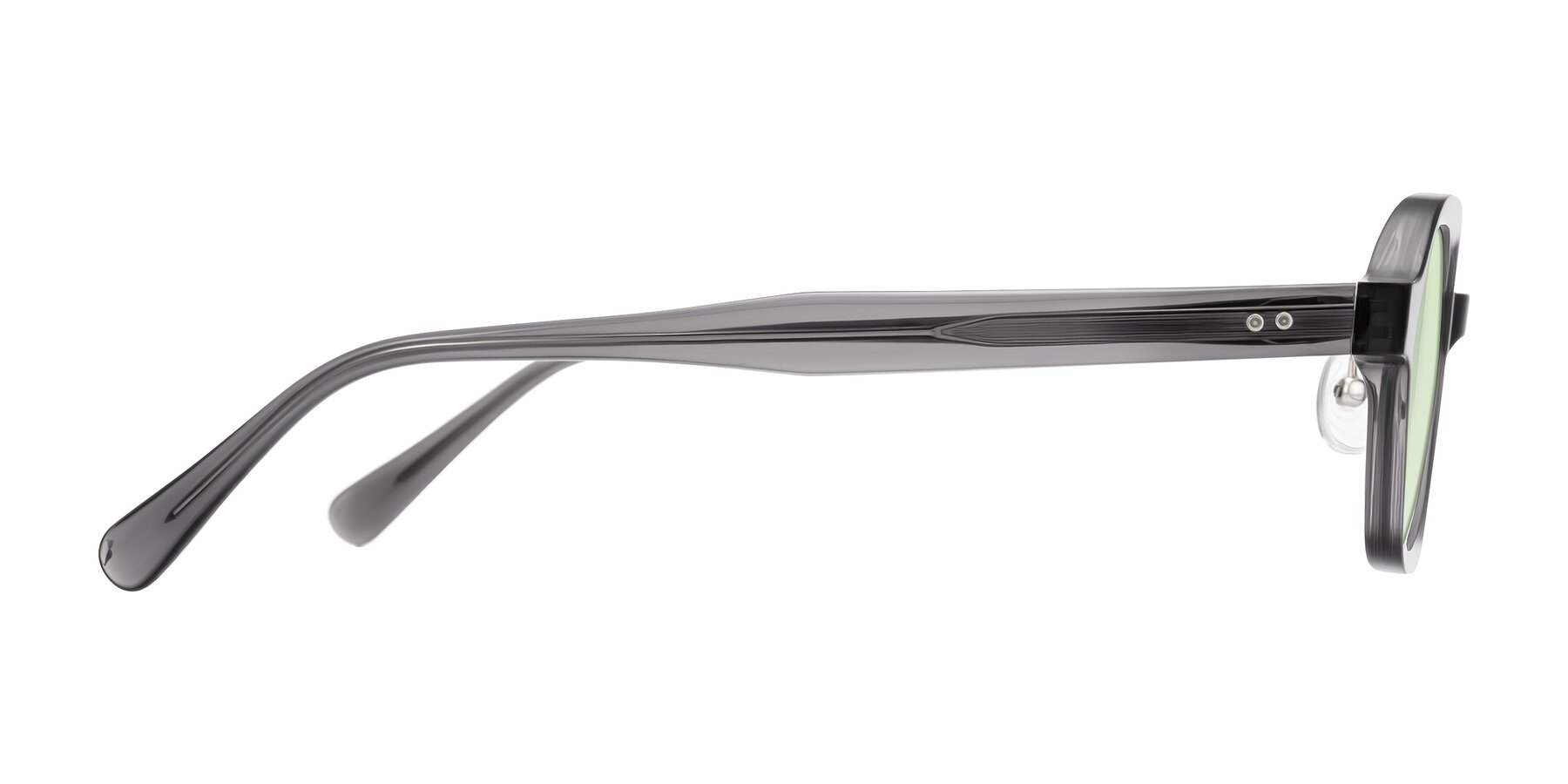 Side of Hicles in Translucent Gray with Light Green Tinted Lenses