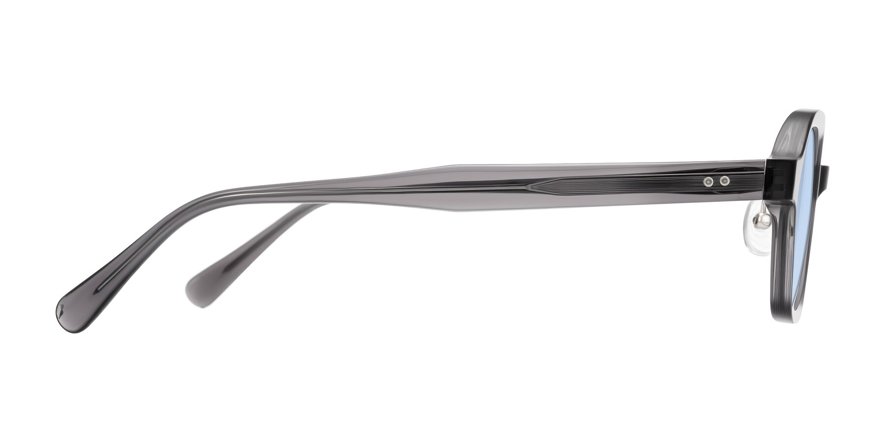 Side of Hicles in Translucent Gray with Light Blue Tinted Lenses