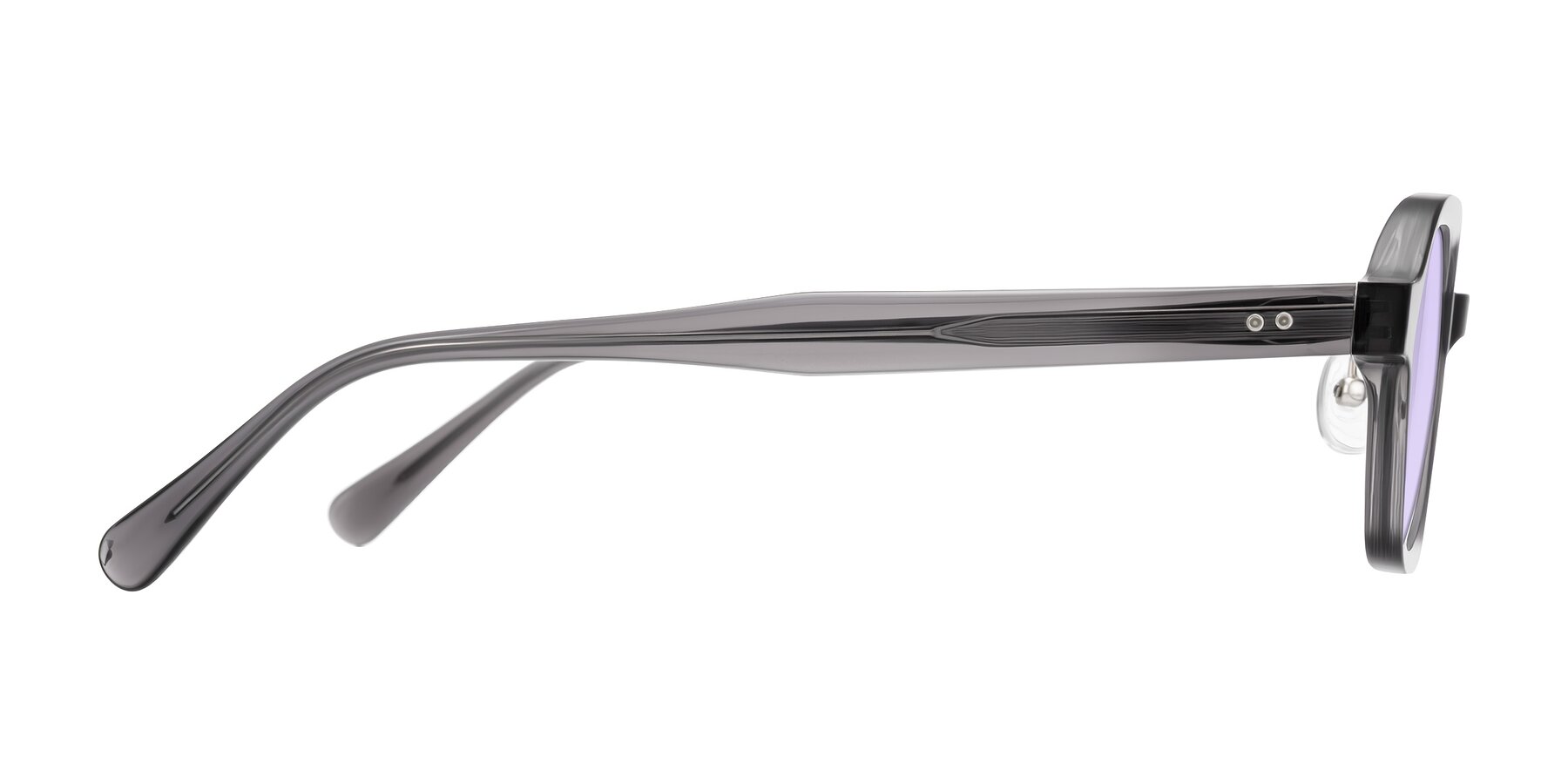 Side of Hicles in Translucent Gray with Light Purple Tinted Lenses