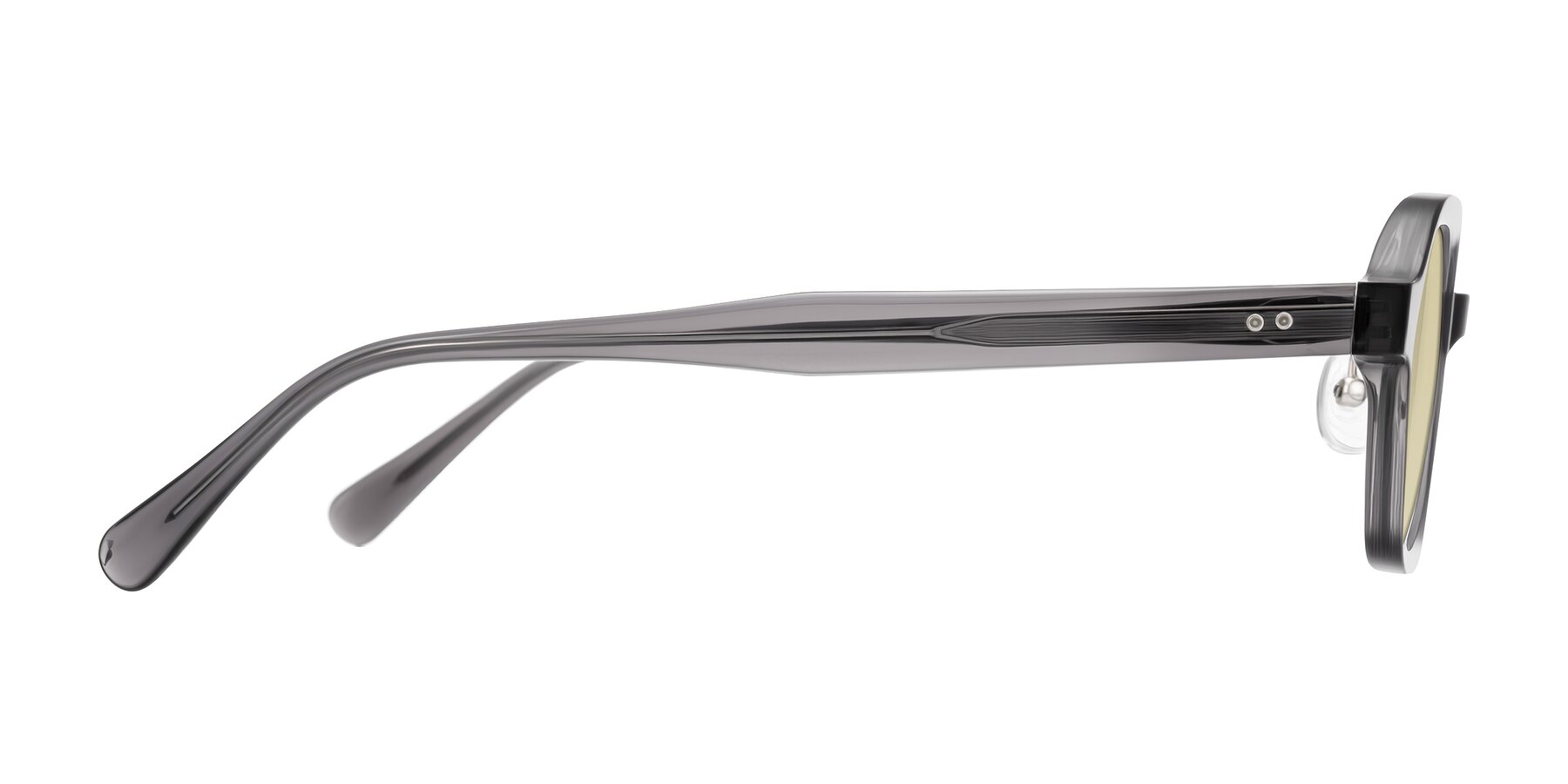 Side of Hicles in Translucent Gray with Light Champagne Tinted Lenses