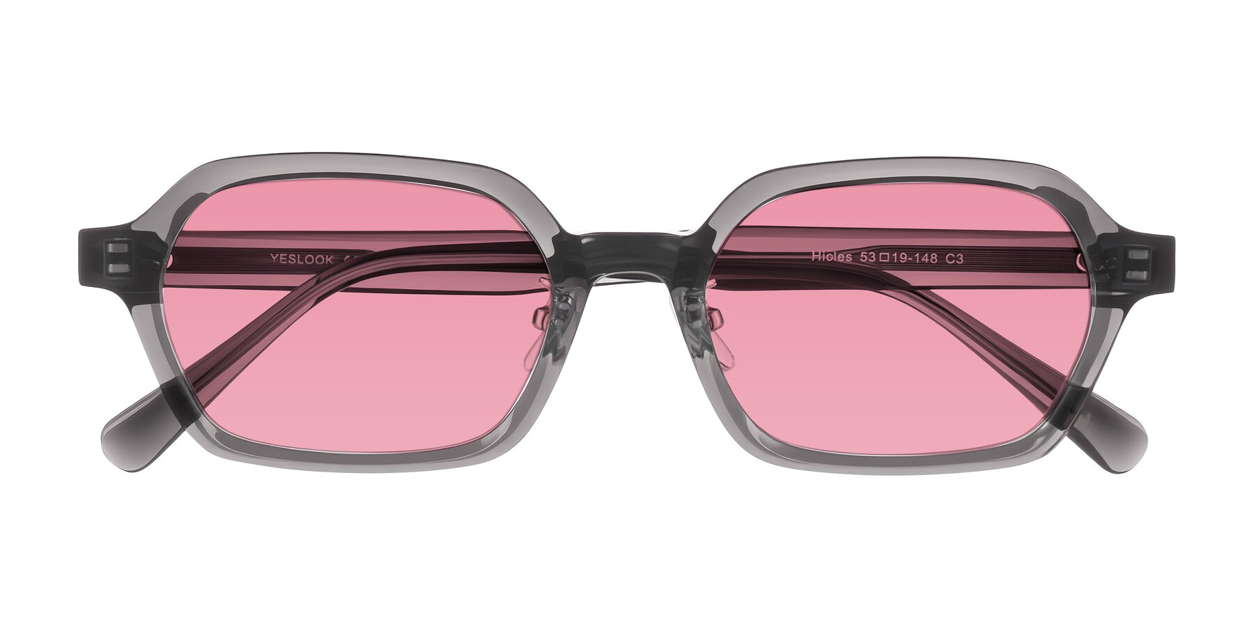 Folded Front of Hicles in Translucent Gray with Pink Tinted Lenses