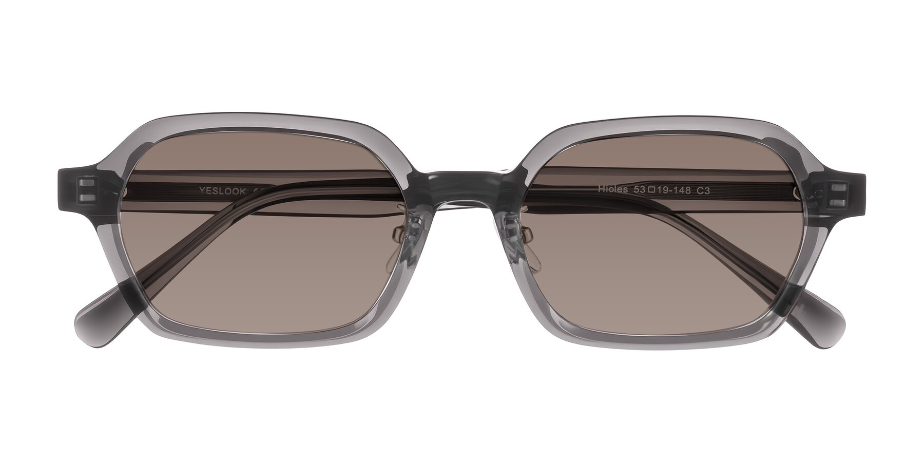 Folded Front of Hicles in Translucent Gray with Medium Brown Tinted Lenses