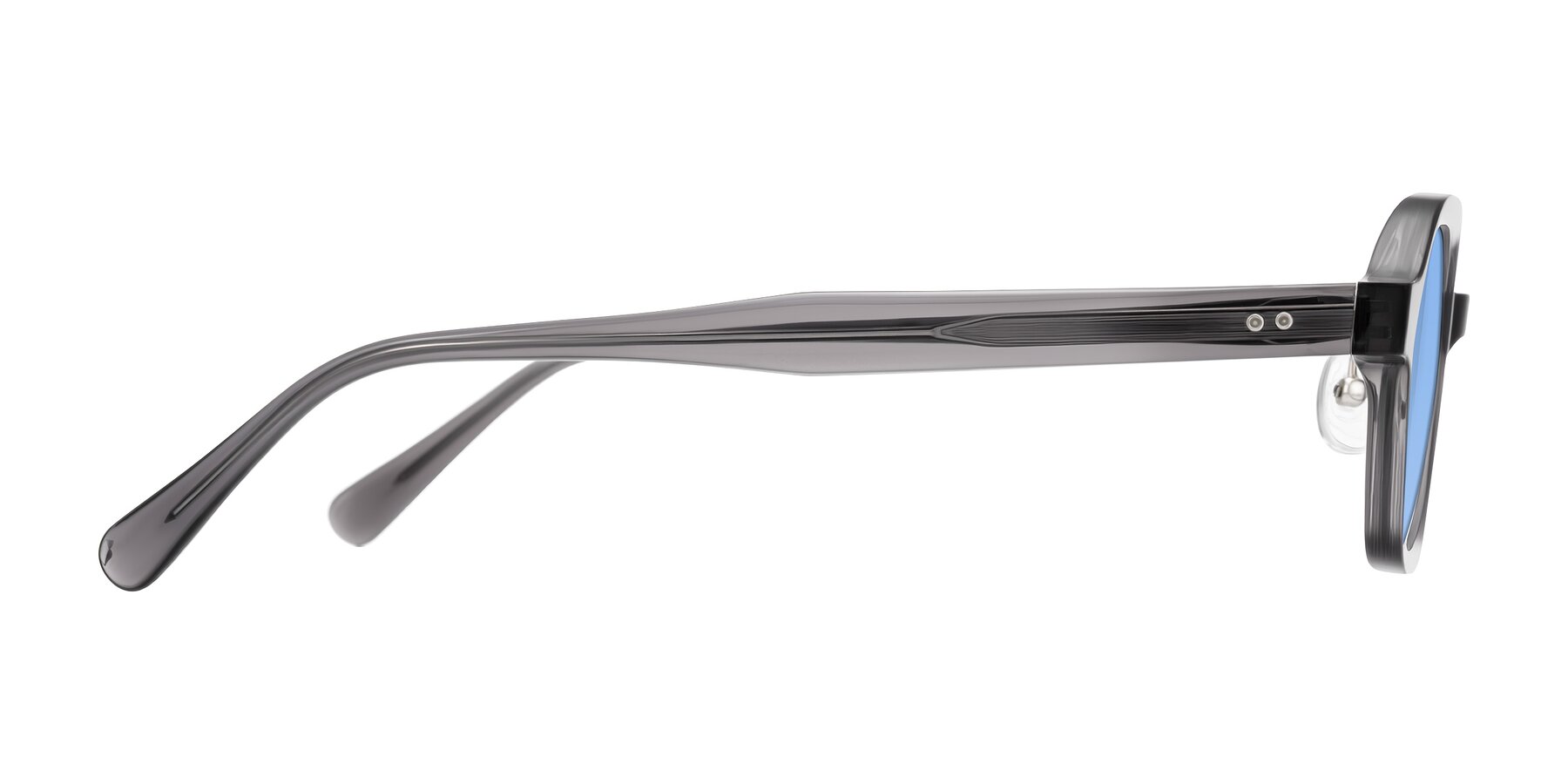 Side of Hicles in Translucent Gray with Medium Blue Tinted Lenses