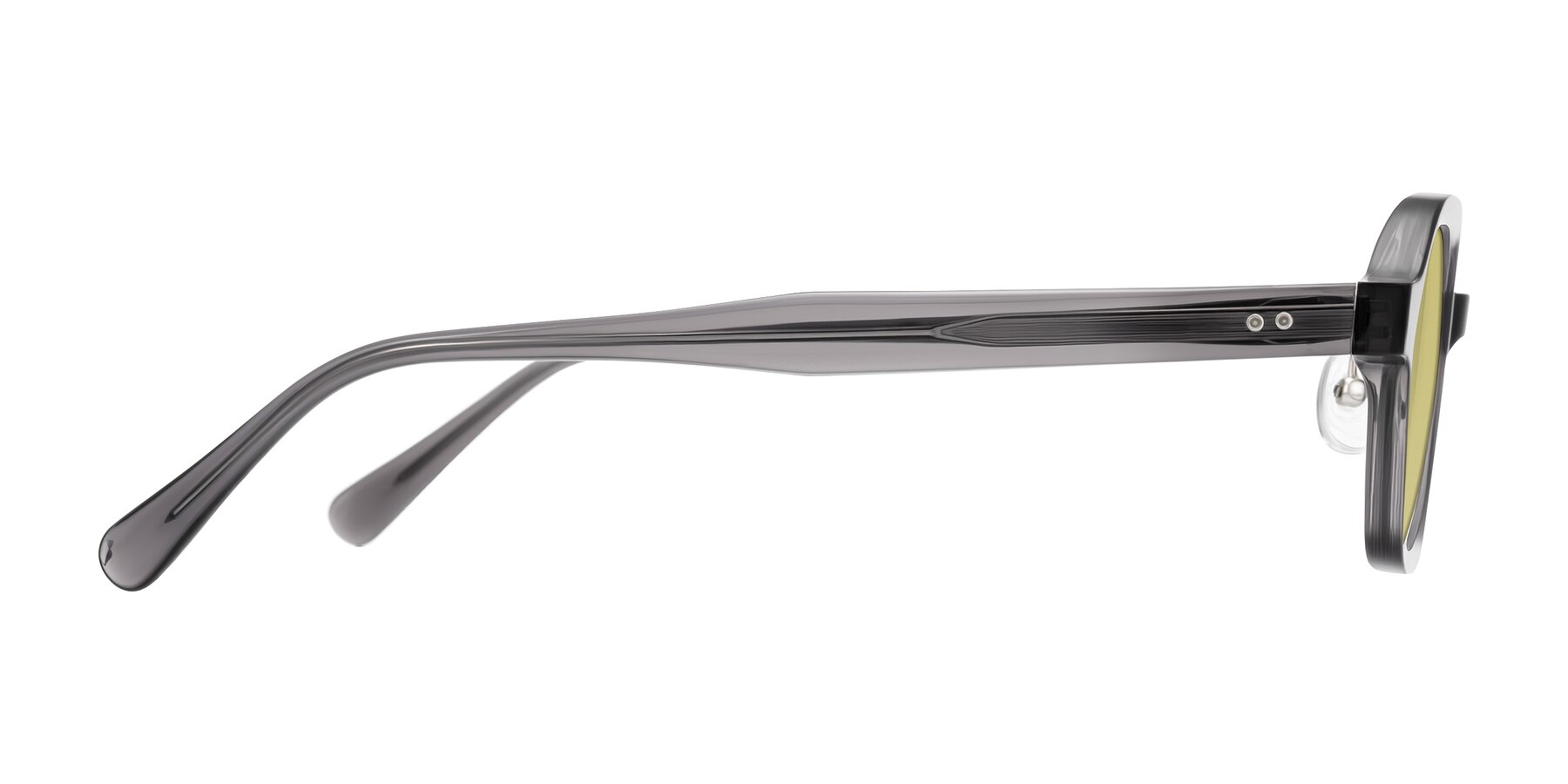 Side of Hicles in Translucent Gray with Medium Champagne Tinted Lenses