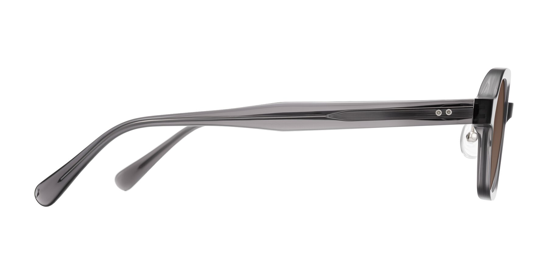 Side of Hicles in Translucent Gray with Brown Tinted Lenses