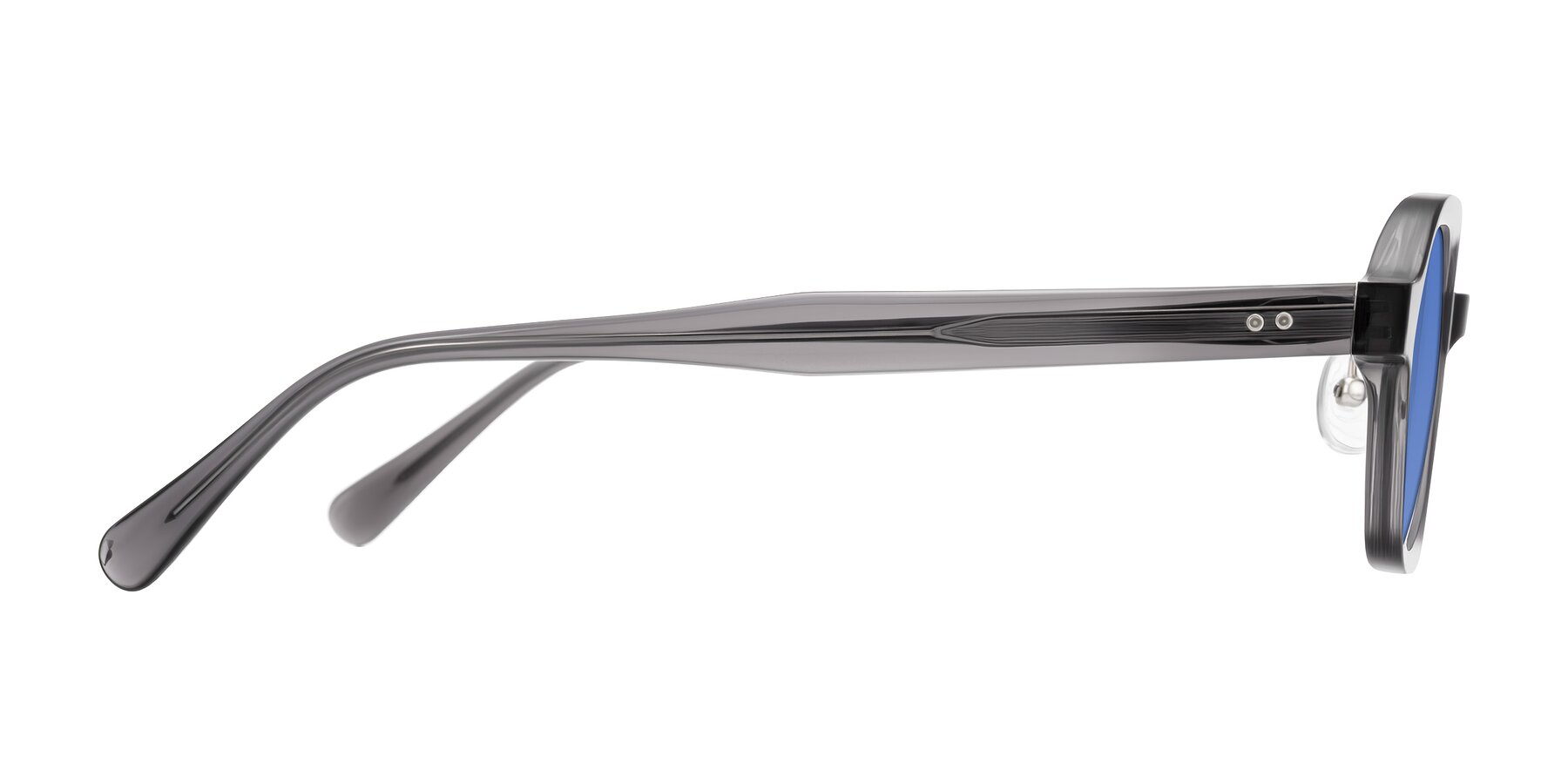 Side of Hicles in Translucent Gray with Blue Tinted Lenses