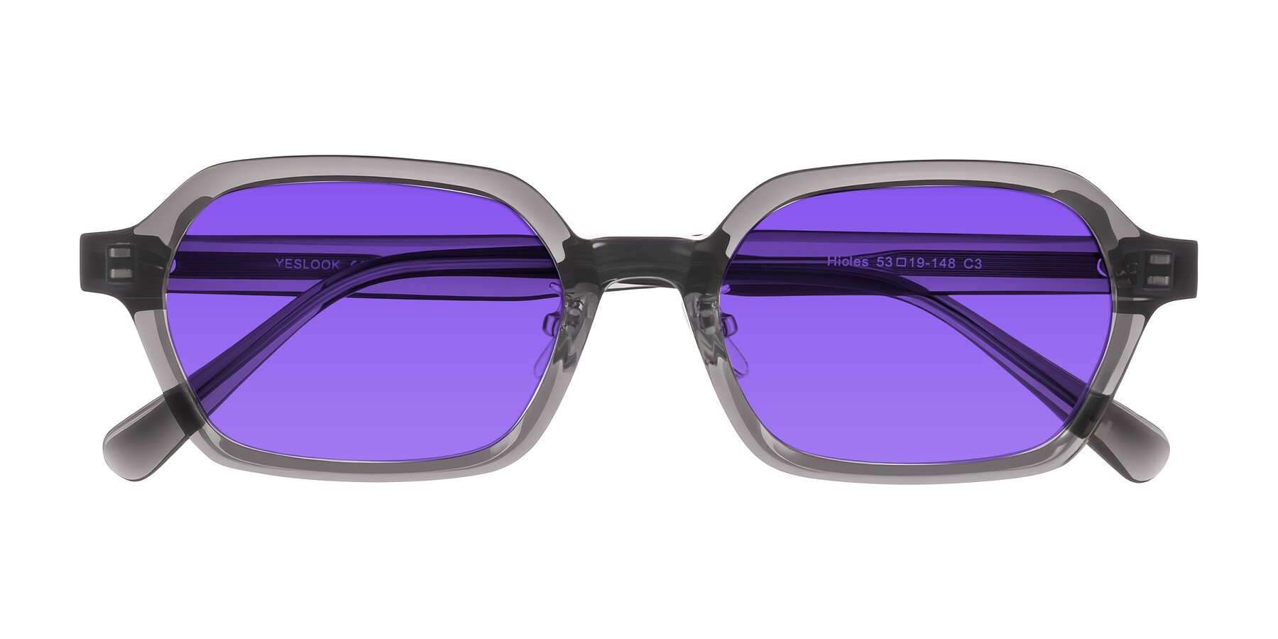 Folded Front of Hicles in Translucent Gray with Purple Tinted Lenses