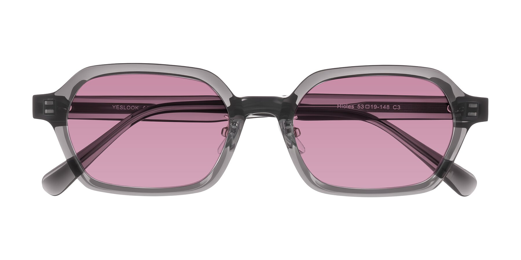 Folded Front of Hicles in Translucent Gray with Medium Wine Tinted Lenses