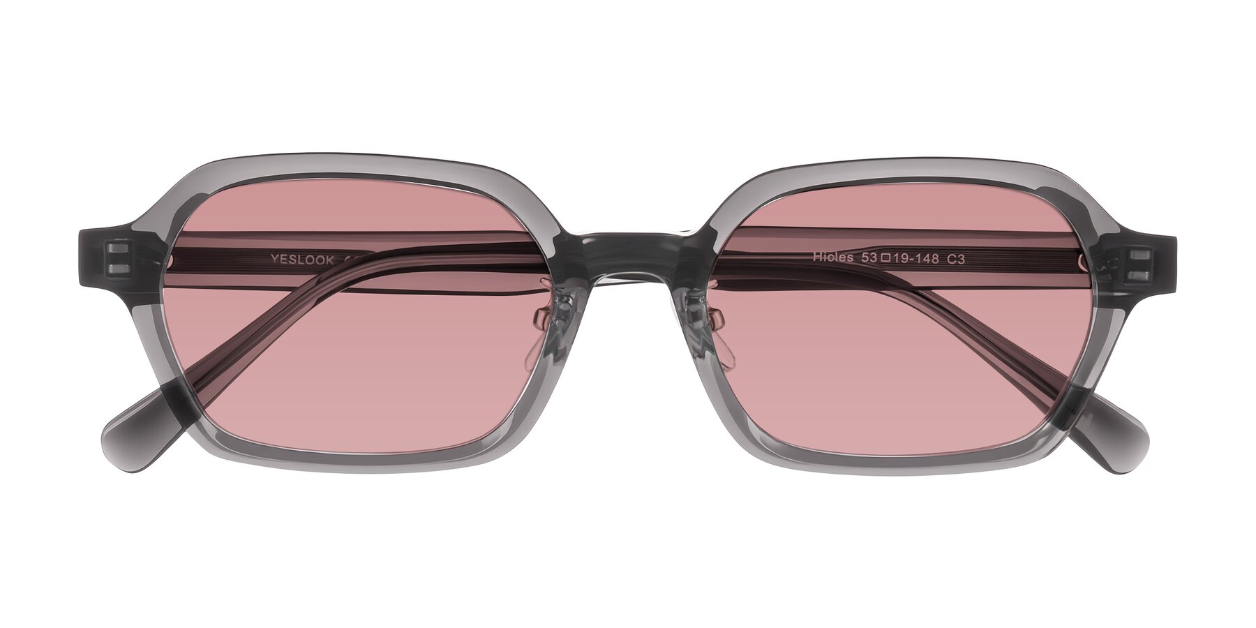 Folded Front of Hicles in Translucent Gray with Medium Garnet Tinted Lenses