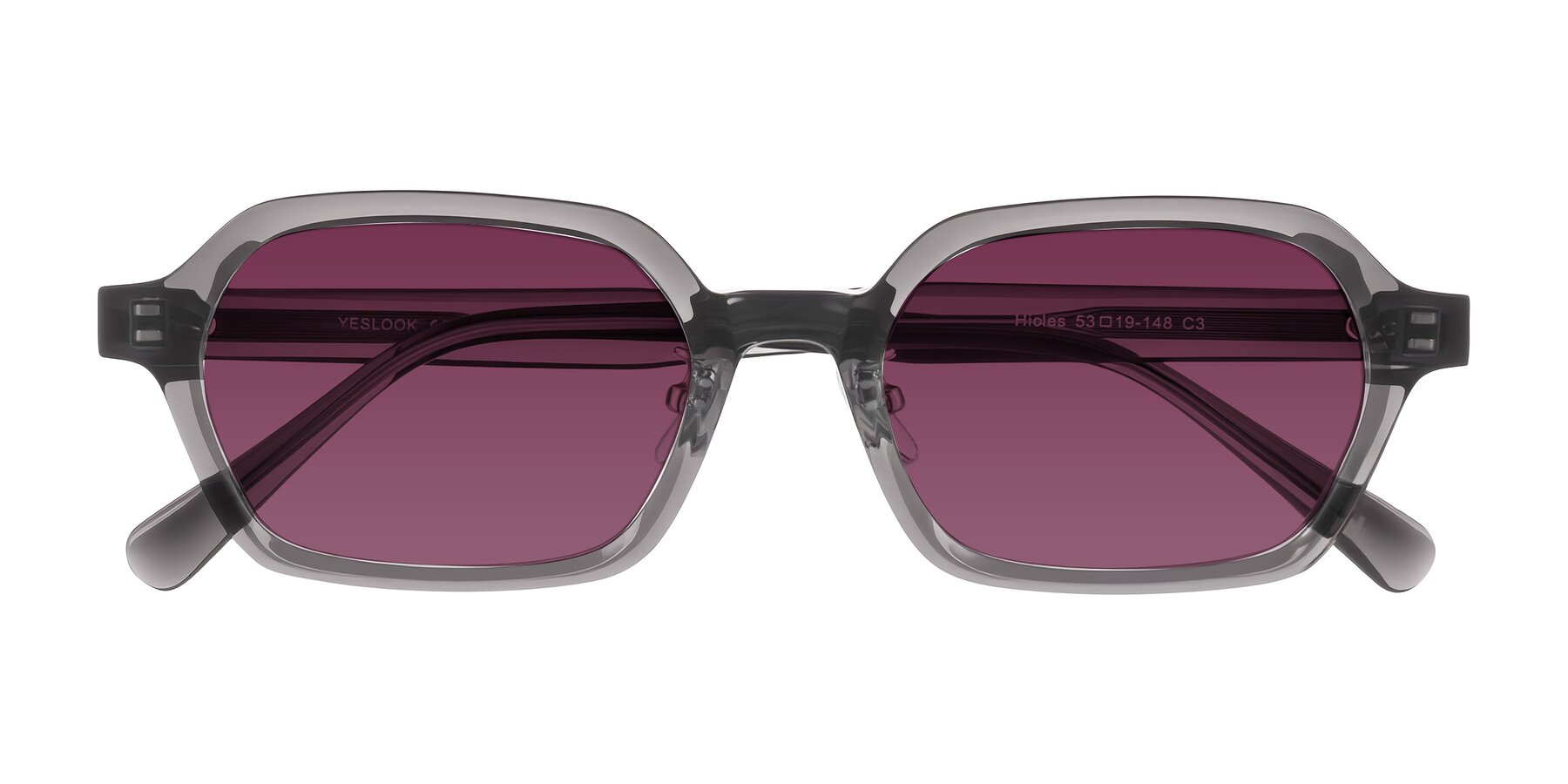 Folded Front of Hicles in Translucent Gray with Wine Tinted Lenses