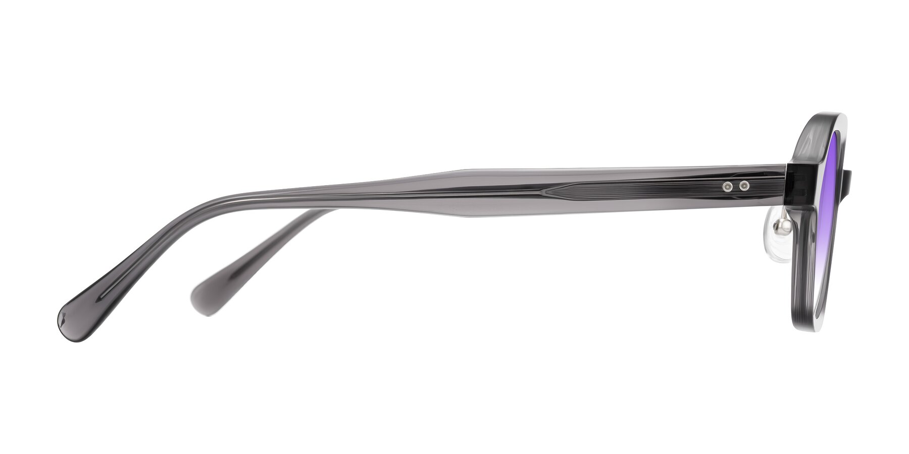Side of Hicles in Translucent Gray with Purple Gradient Lenses