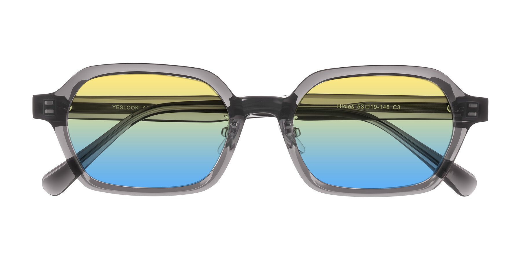 Folded Front of Hicles in Translucent Gray with Yellow / Blue Gradient Lenses
