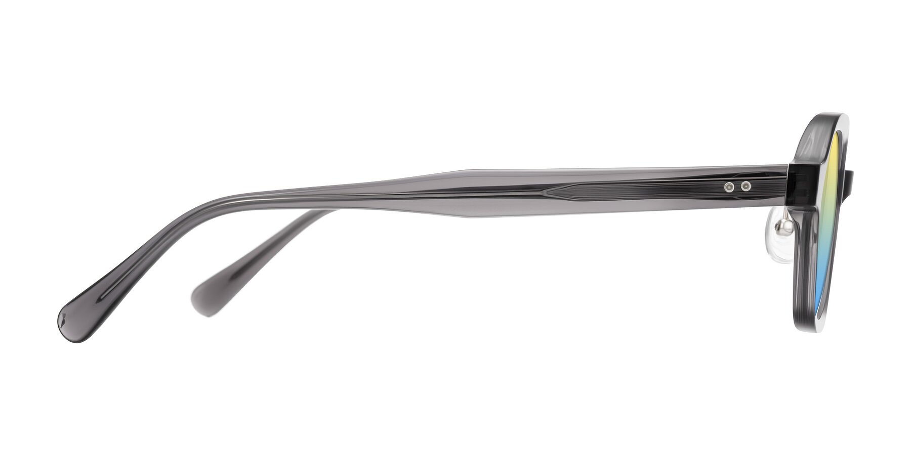 Side of Hicles in Translucent Gray with Yellow / Blue Gradient Lenses