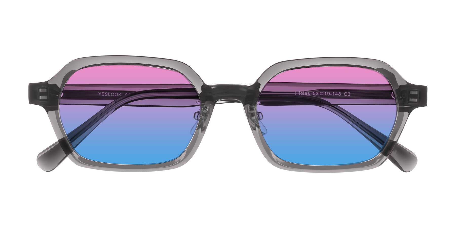 Folded Front of Hicles in Translucent Gray with Pink / Blue Gradient Lenses