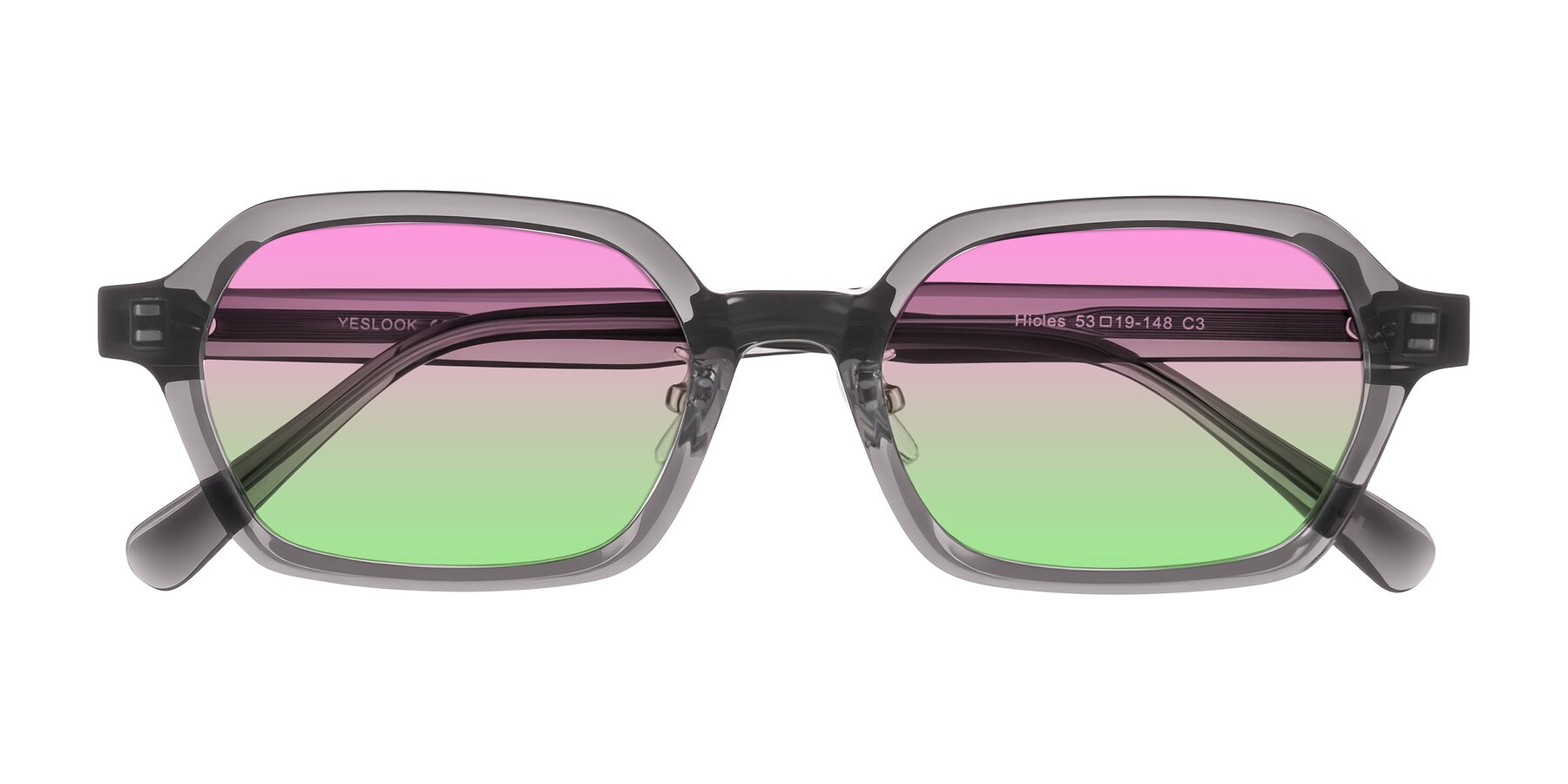 Folded Front of Hicles in Translucent Gray with Pink / Green Gradient Lenses