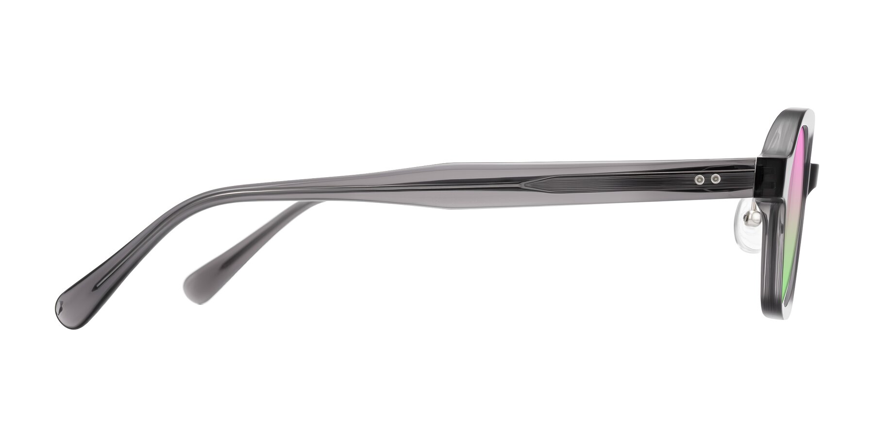 Side of Hicles in Translucent Gray with Pink / Green Gradient Lenses