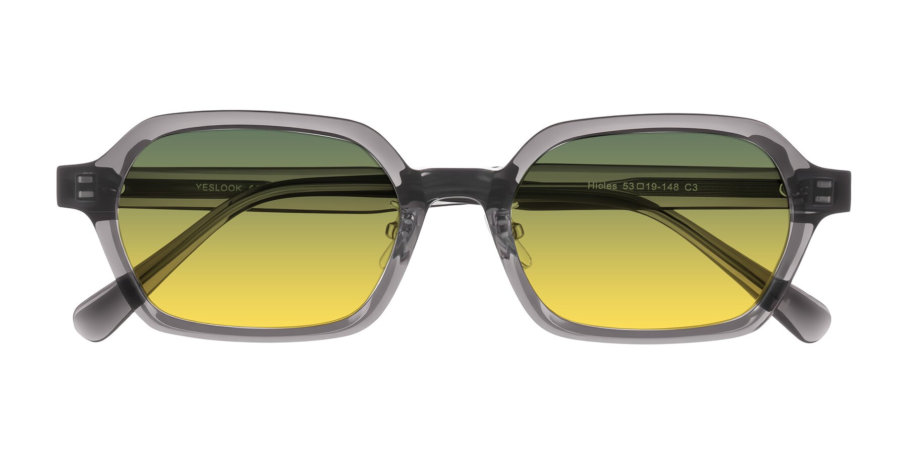 Folded Front of Hicles in Translucent Gray with Green / Yellow Gradient Lenses