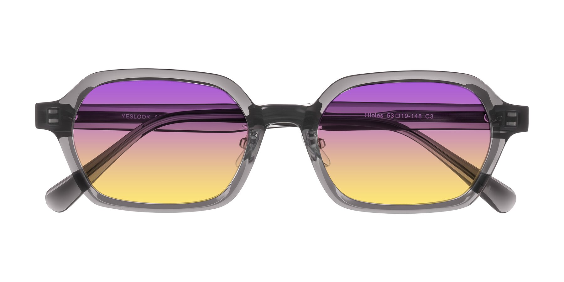 Folded Front of Hicles in Translucent Gray with Purple / Yellow Gradient Lenses