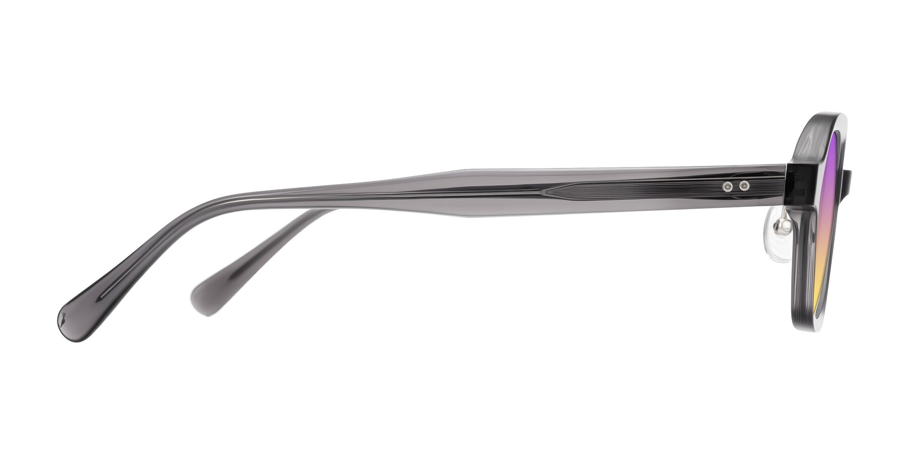 Side of Hicles in Translucent Gray with Purple / Yellow Gradient Lenses