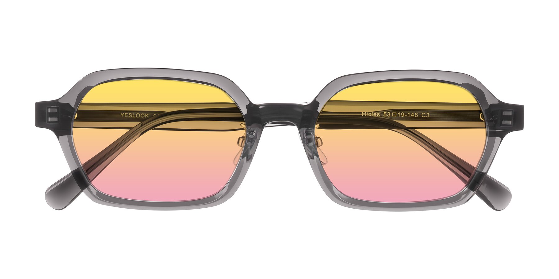 Folded Front of Hicles in Translucent Gray with Yellow / Pink Gradient Lenses