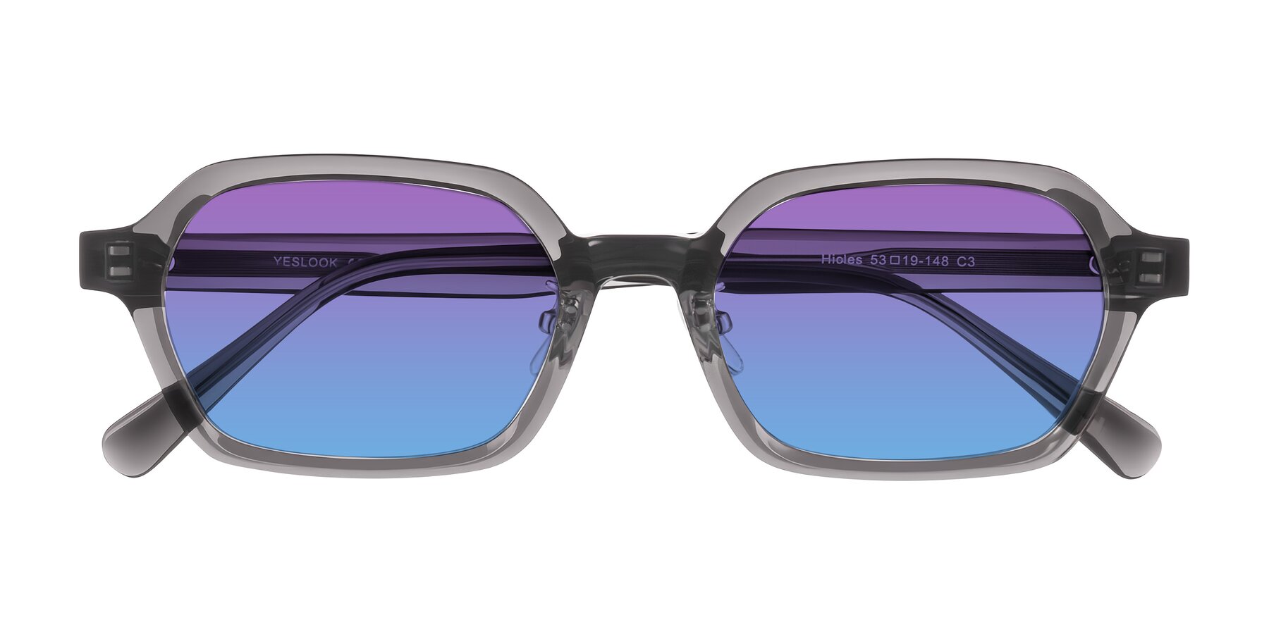 Folded Front of Hicles in Translucent Gray with Purple / Blue Gradient Lenses