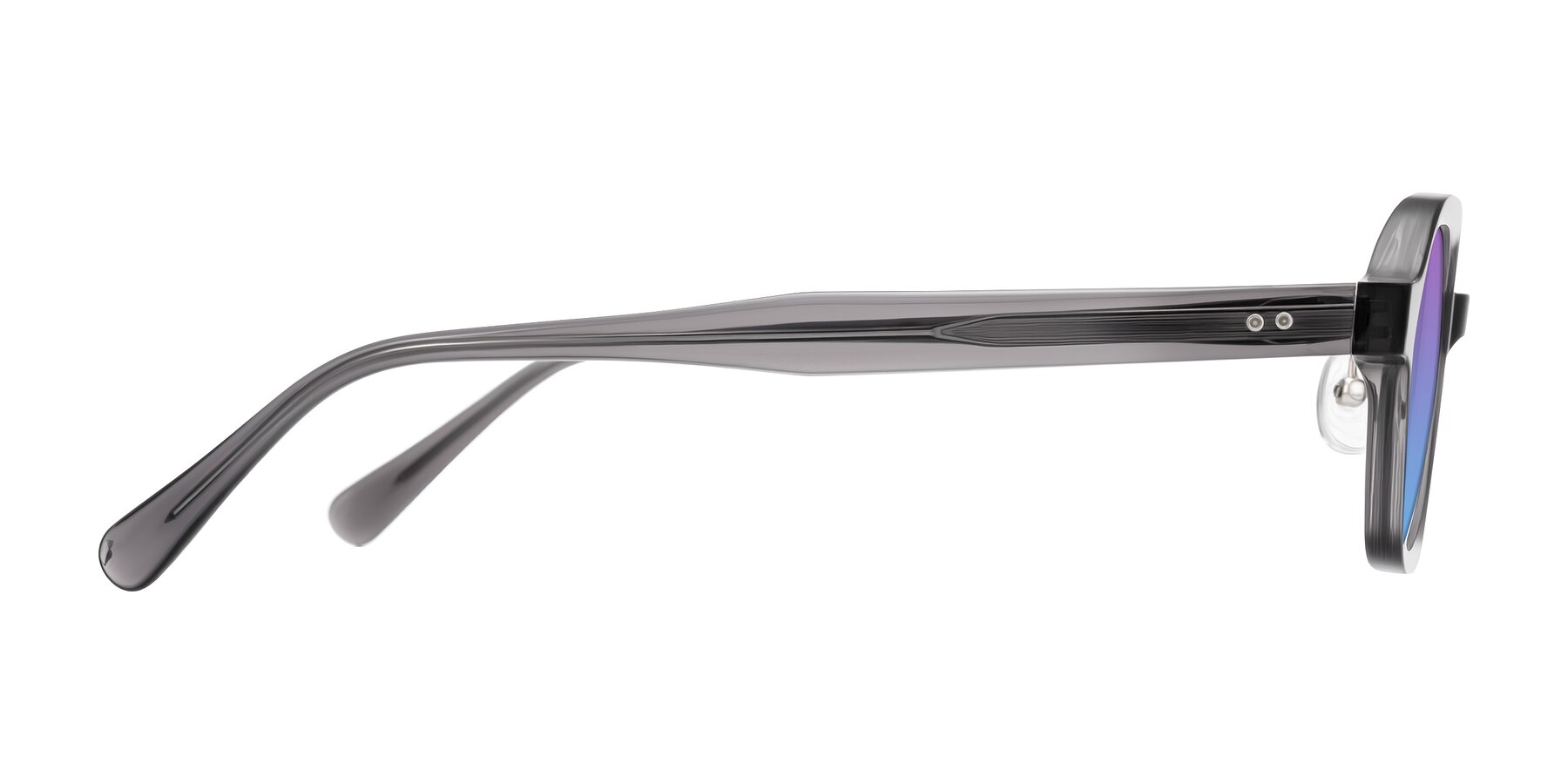 Side of Hicles in Translucent Gray with Purple / Blue Gradient Lenses