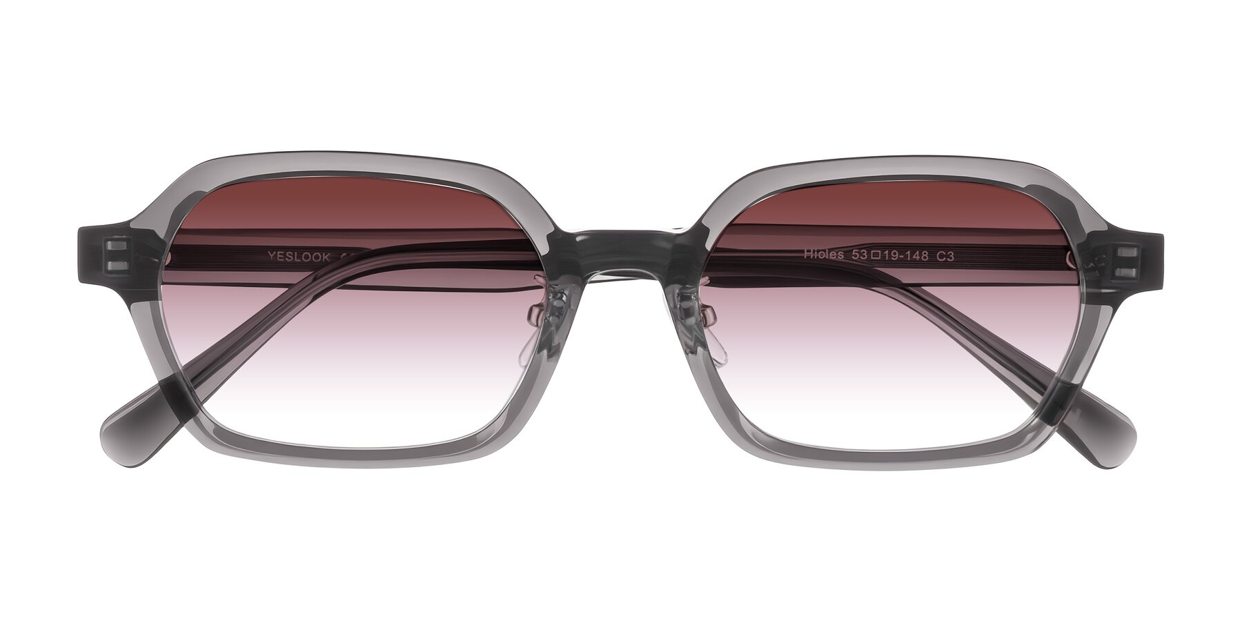 Folded Front of Hicles in Translucent Gray with Garnet Gradient Lenses