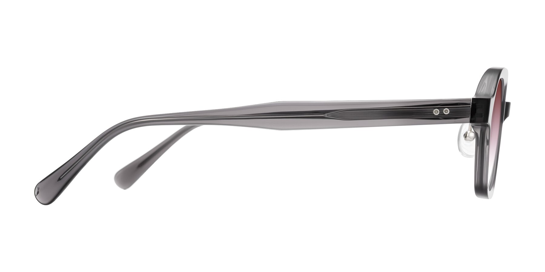 Side of Hicles in Translucent Gray with Garnet Gradient Lenses