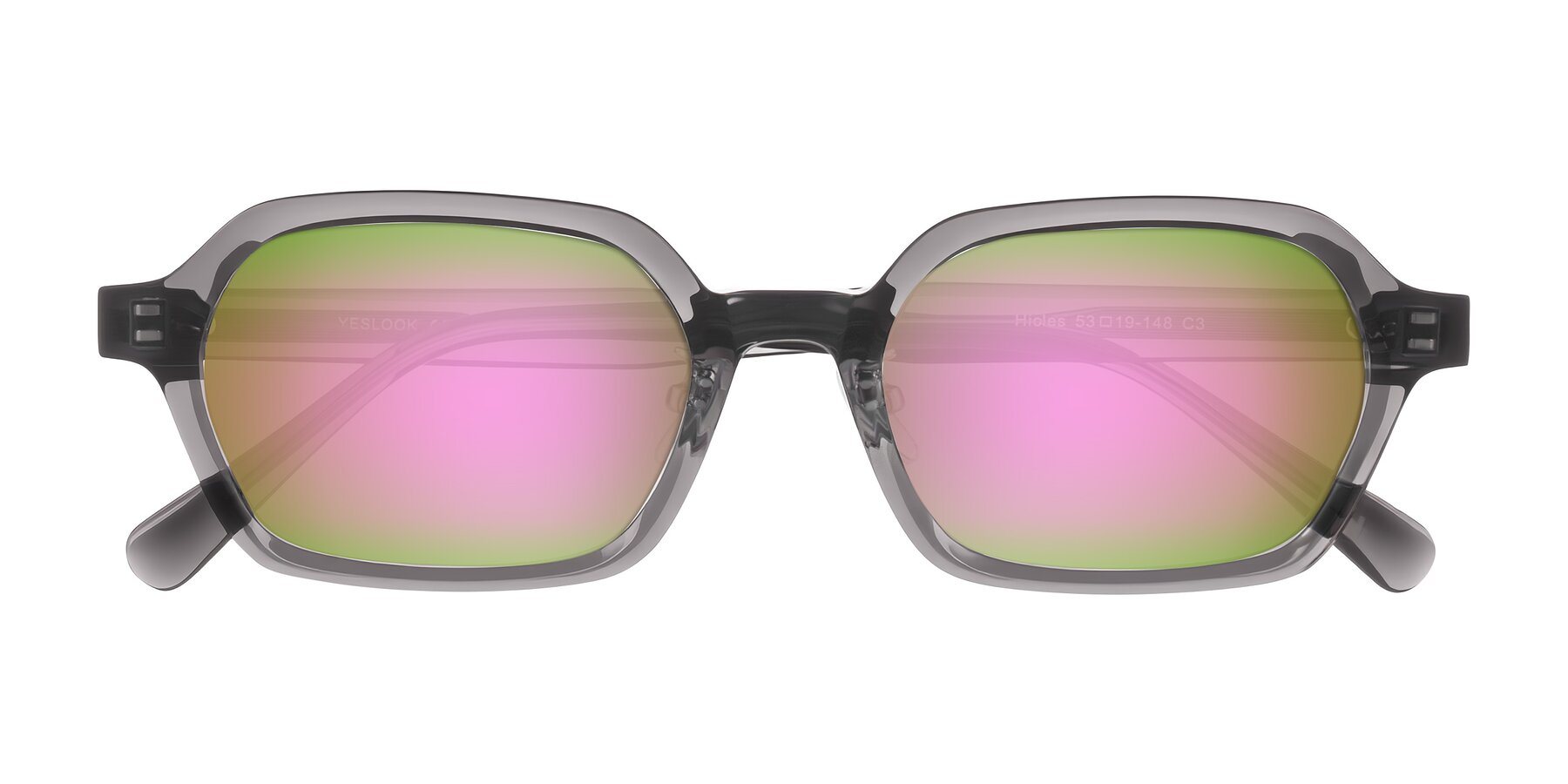 Folded Front of Hicles in Translucent Gray with Pink Mirrored Lenses