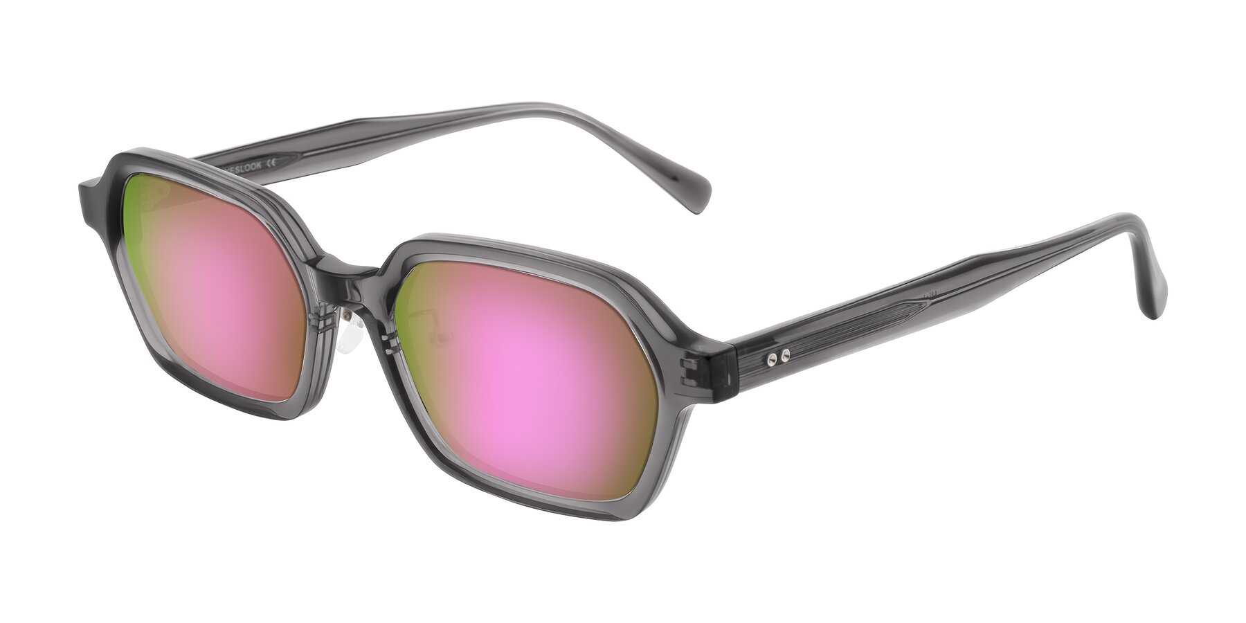 Angle of Hicles in Translucent Gray with Pink Mirrored Lenses