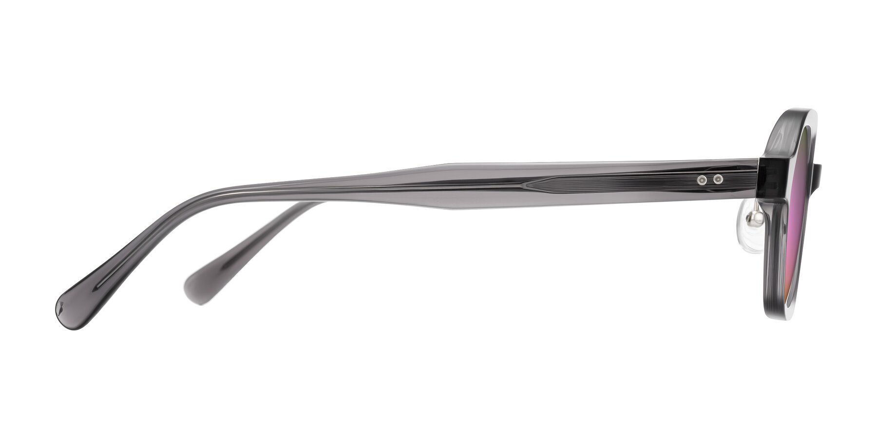 Side of Hicles in Translucent Gray with Pink Mirrored Lenses