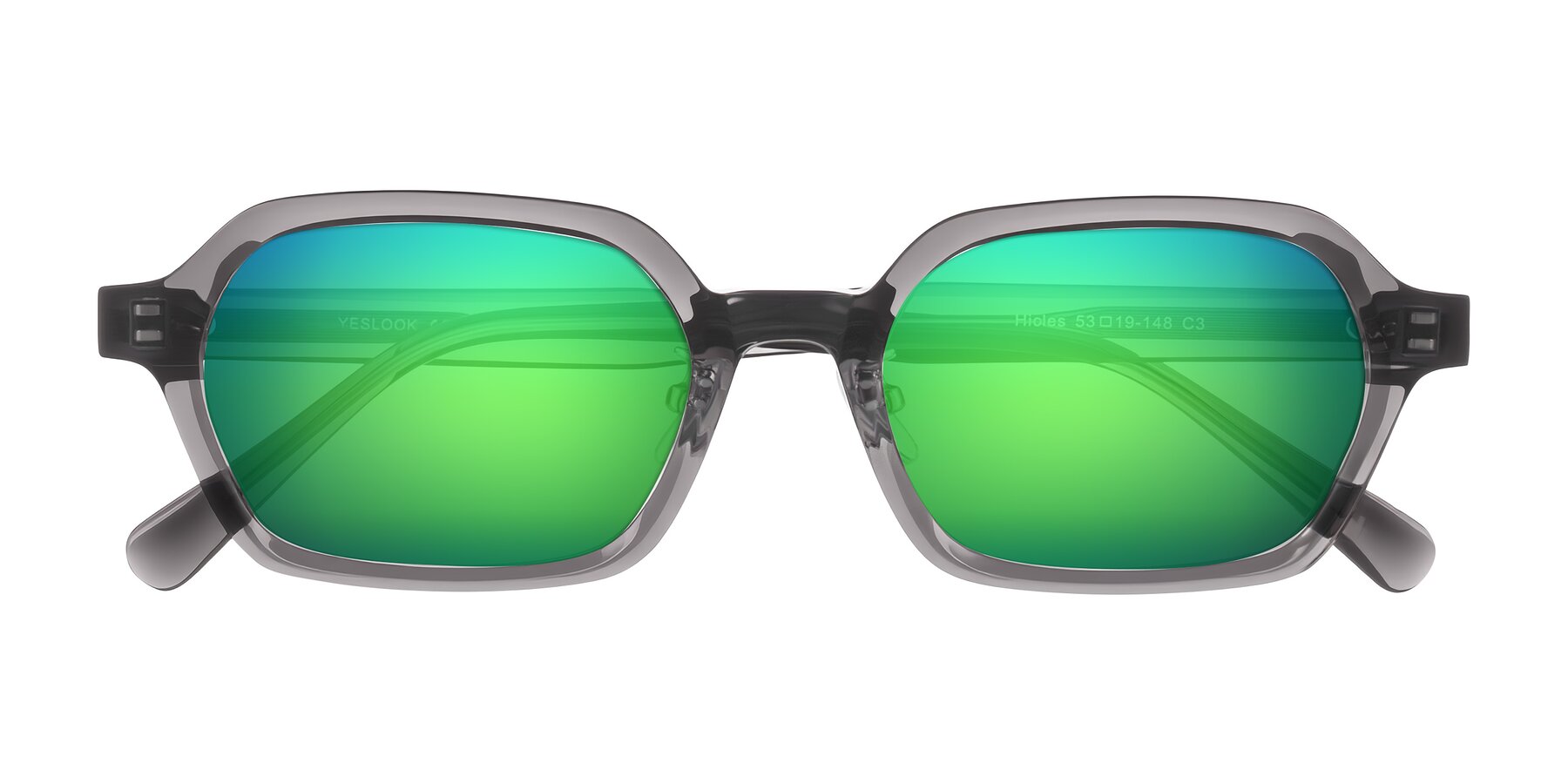 Folded Front of Hicles in Translucent Gray with Green Mirrored Lenses