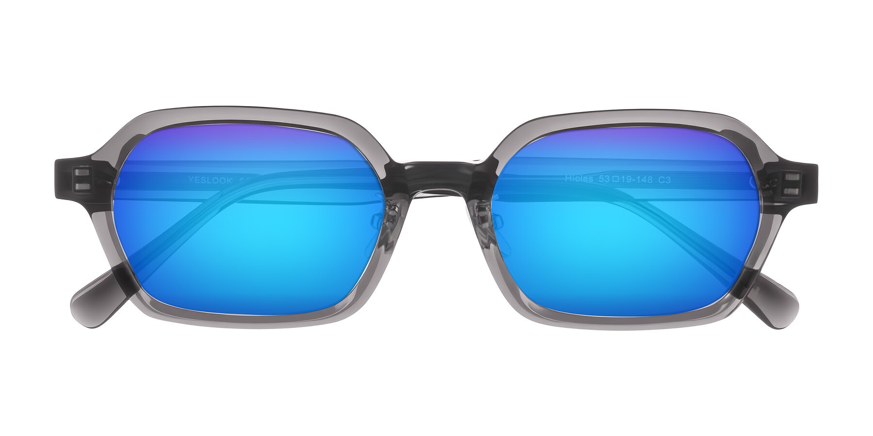 Folded Front of Hicles in Translucent Gray with Blue Mirrored Lenses