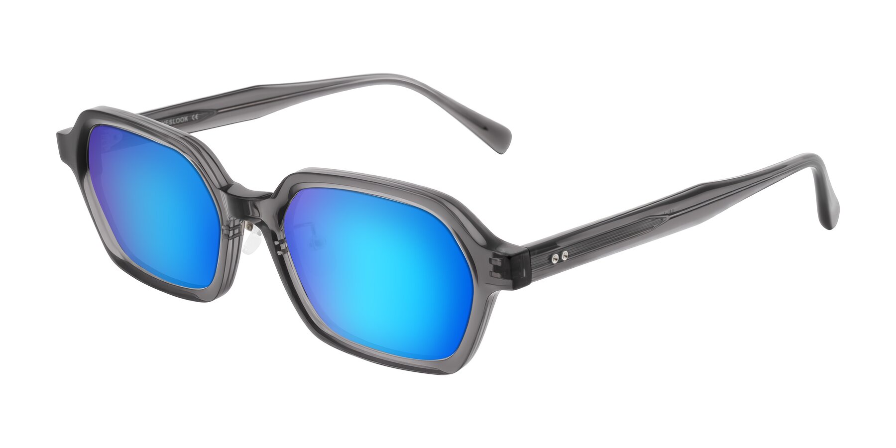 Angle of Hicles in Translucent Gray with Blue Mirrored Lenses