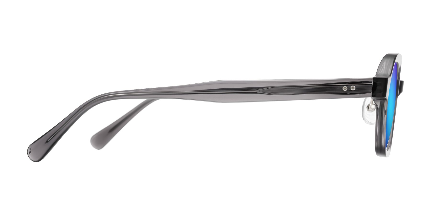 Side of Hicles in Translucent Gray with Blue Mirrored Lenses