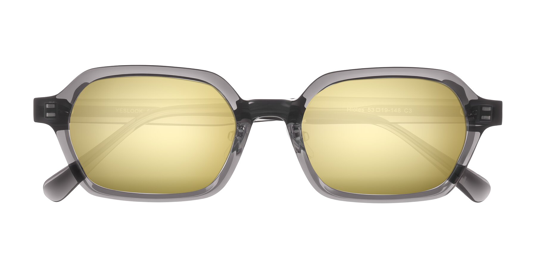 Folded Front of Hicles in Translucent Gray with Gold Mirrored Lenses