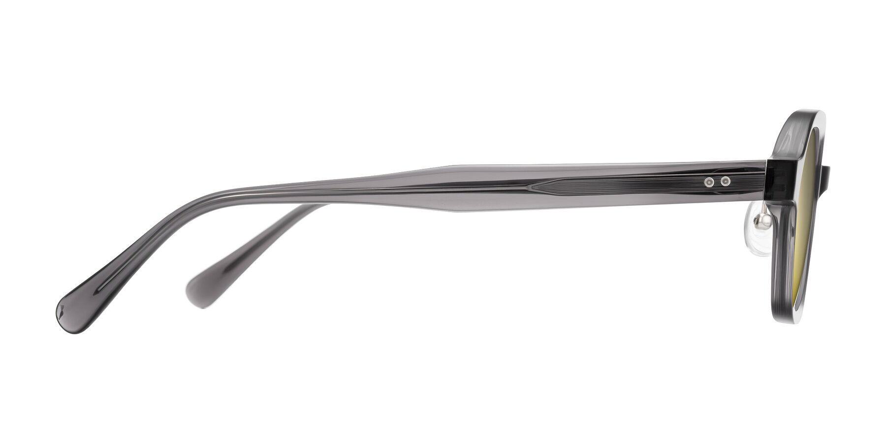 Side of Hicles in Translucent Gray with Gold Mirrored Lenses