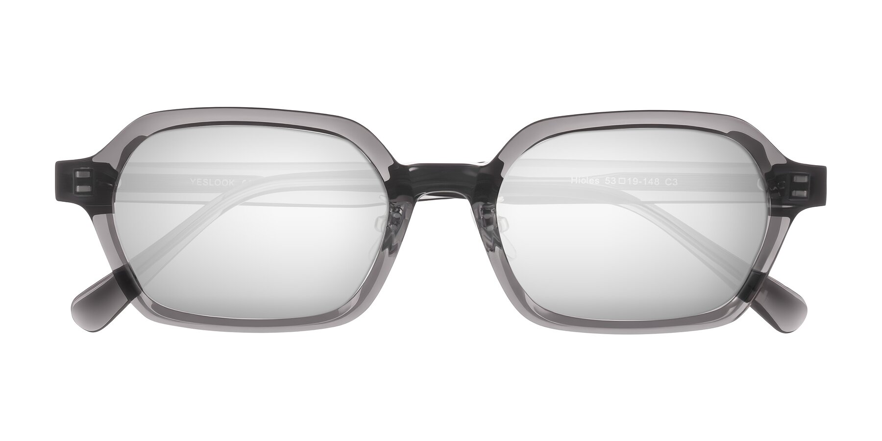 Folded Front of Hicles in Translucent Gray with Silver Mirrored Lenses