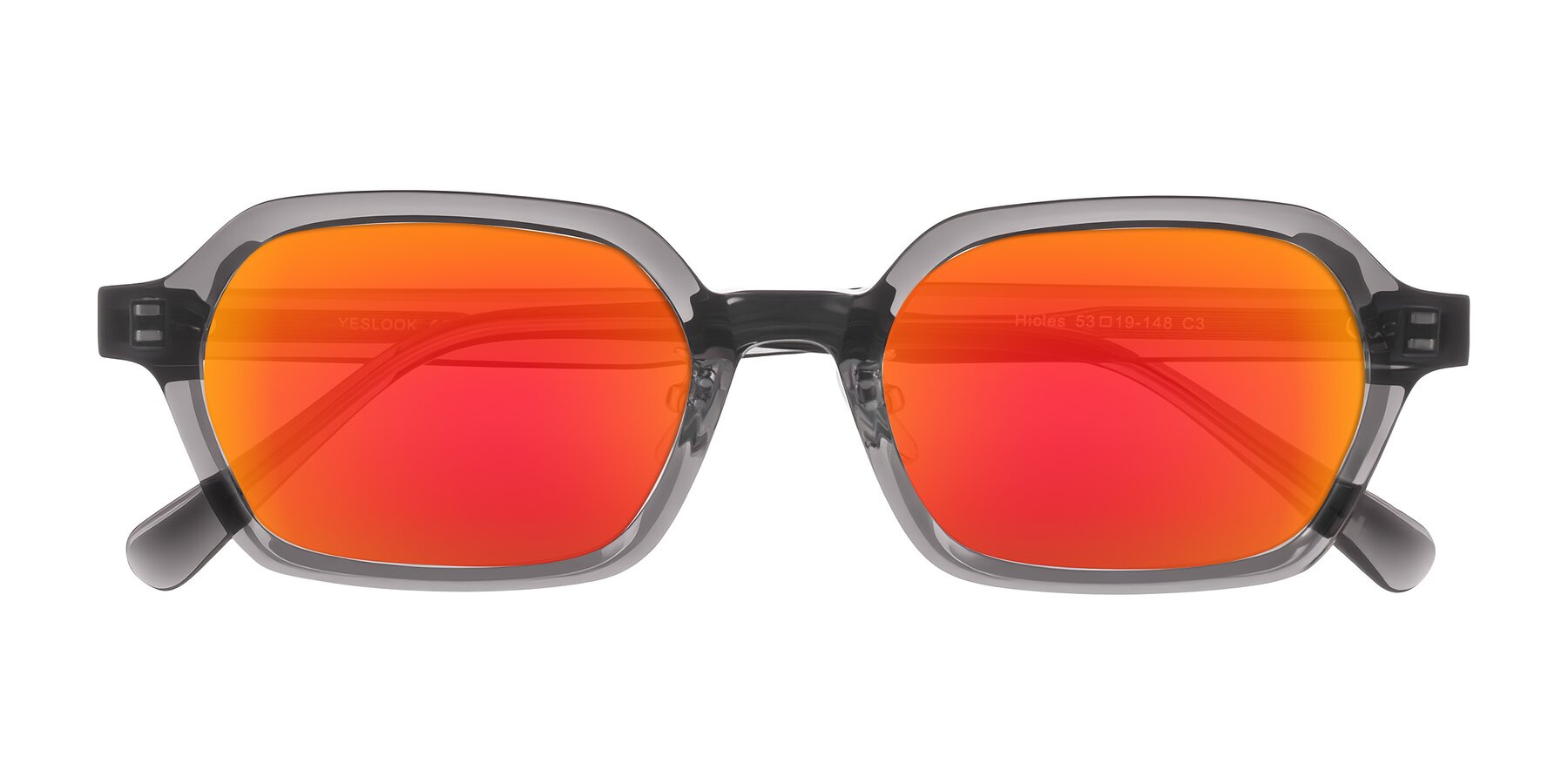 Folded Front of Hicles in Translucent Gray with Red Gold Mirrored Lenses