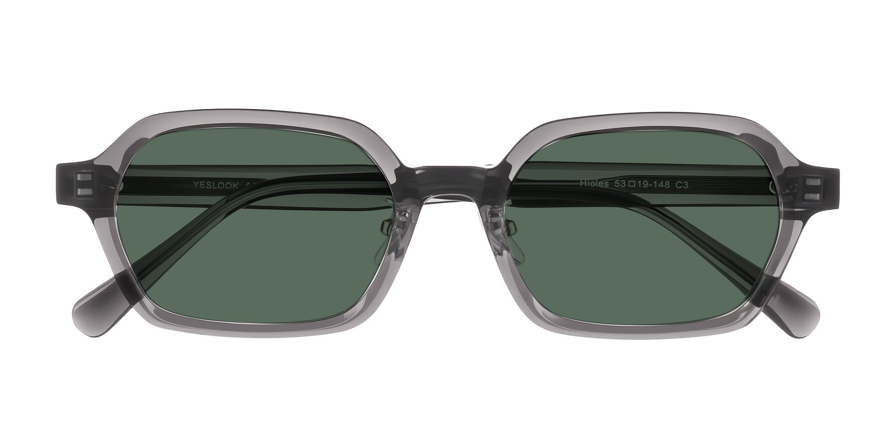Folded Front of Hicles in Translucent Gray with Green Polarized Lenses