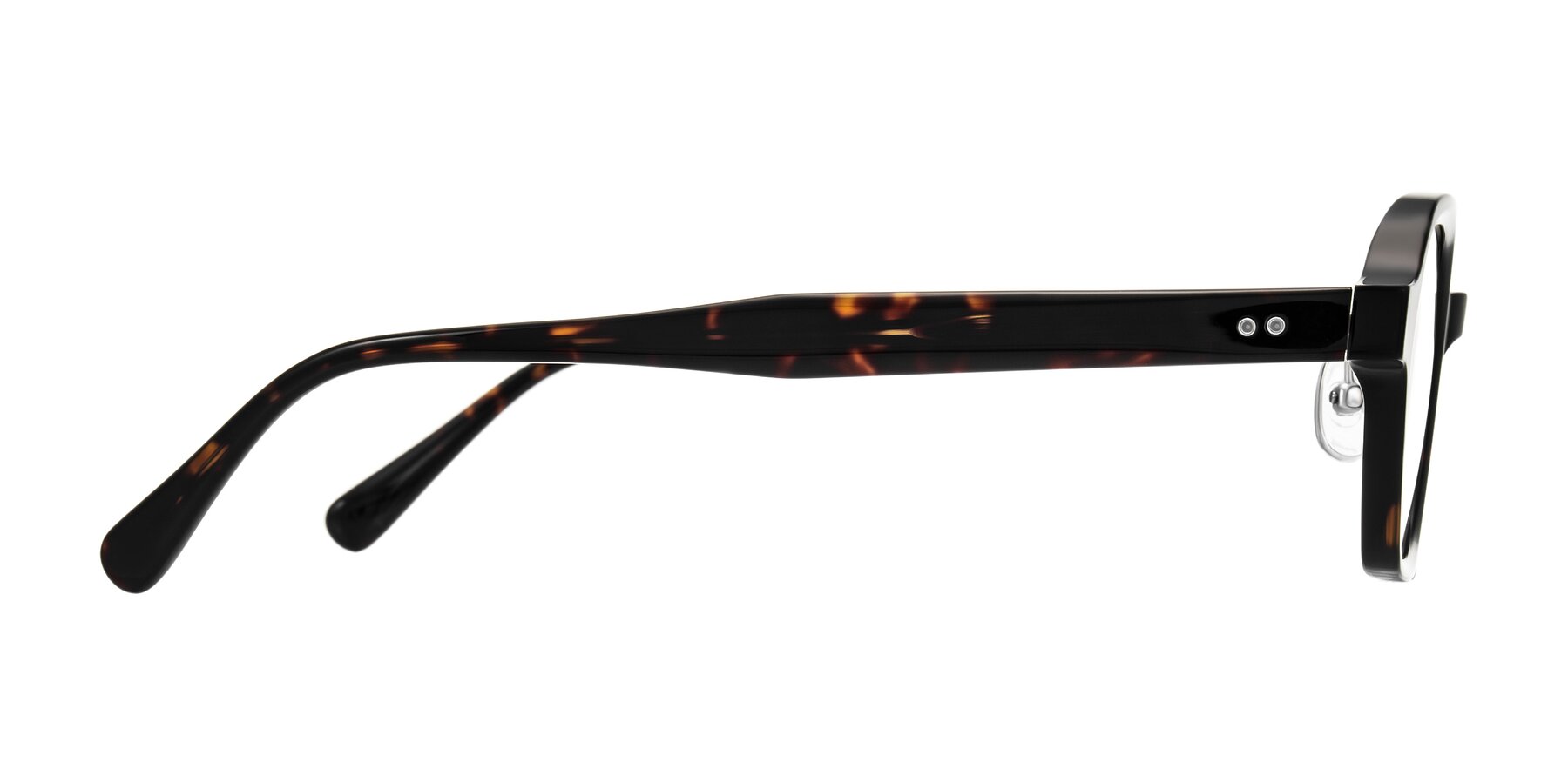 Side of Hicles in Dark Tortoise with Clear Reading Eyeglass Lenses