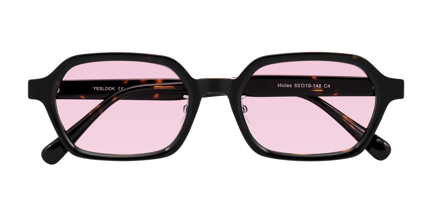 Folded Front of Hicles in Dark Tortoise with Light Pink Tinted Lenses