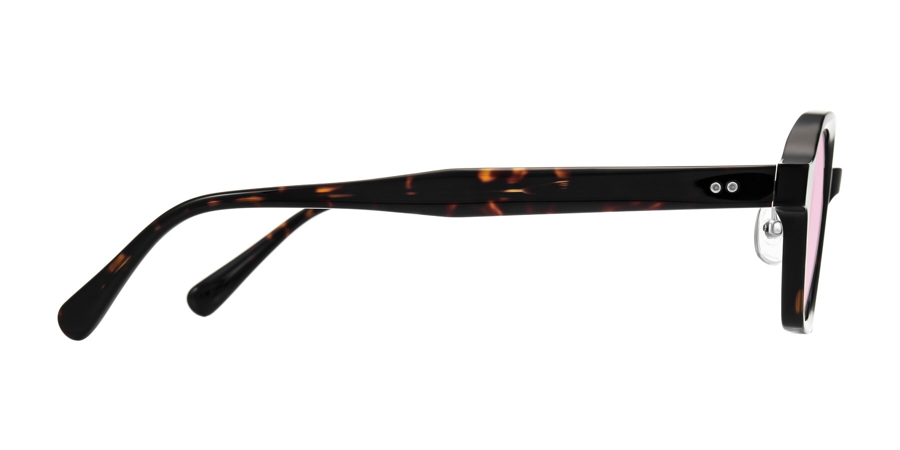 Side of Hicles in Dark Tortoise with Light Pink Tinted Lenses