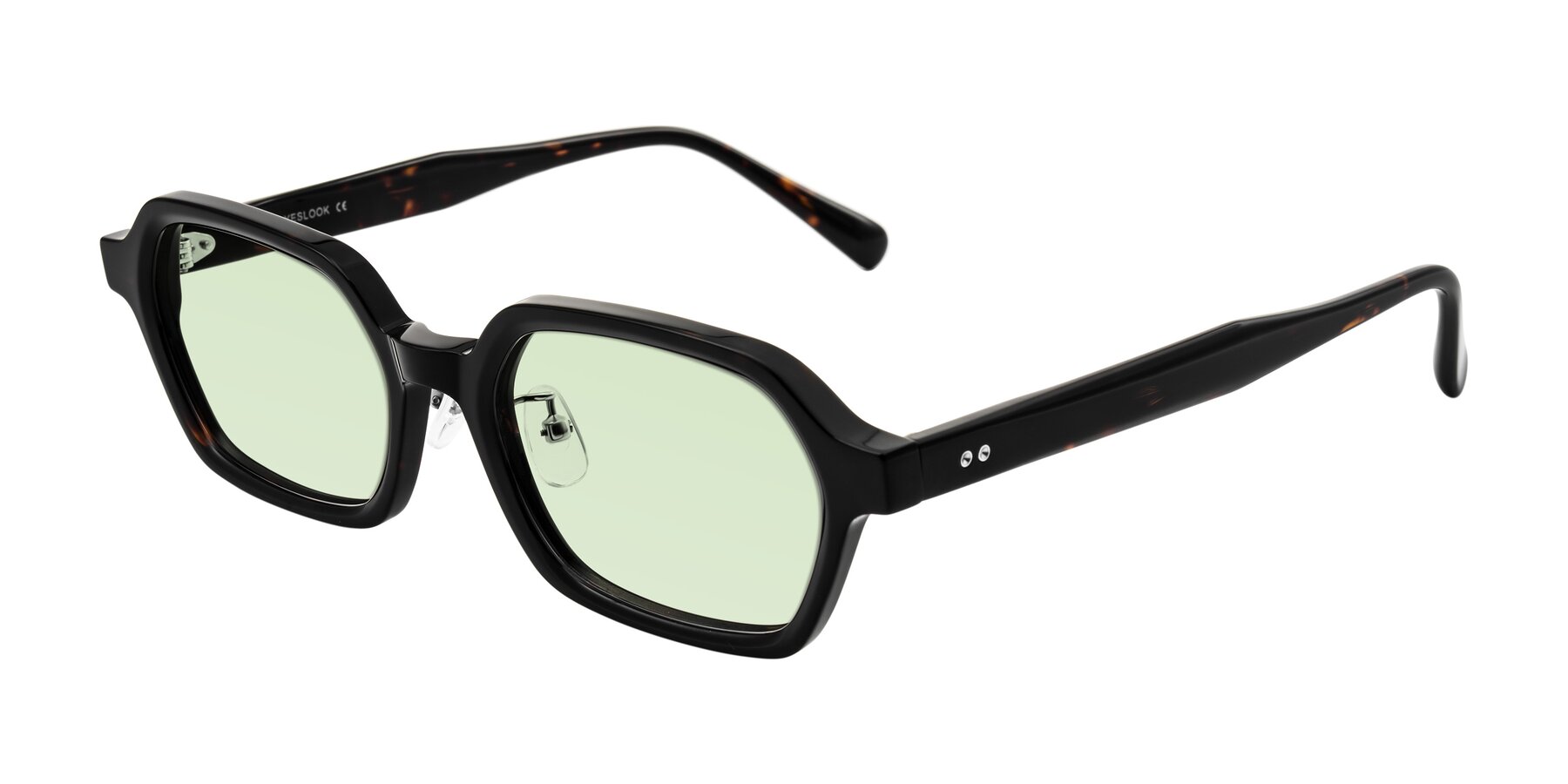 Angle of Hicles in Dark Tortoise with Light Green Tinted Lenses