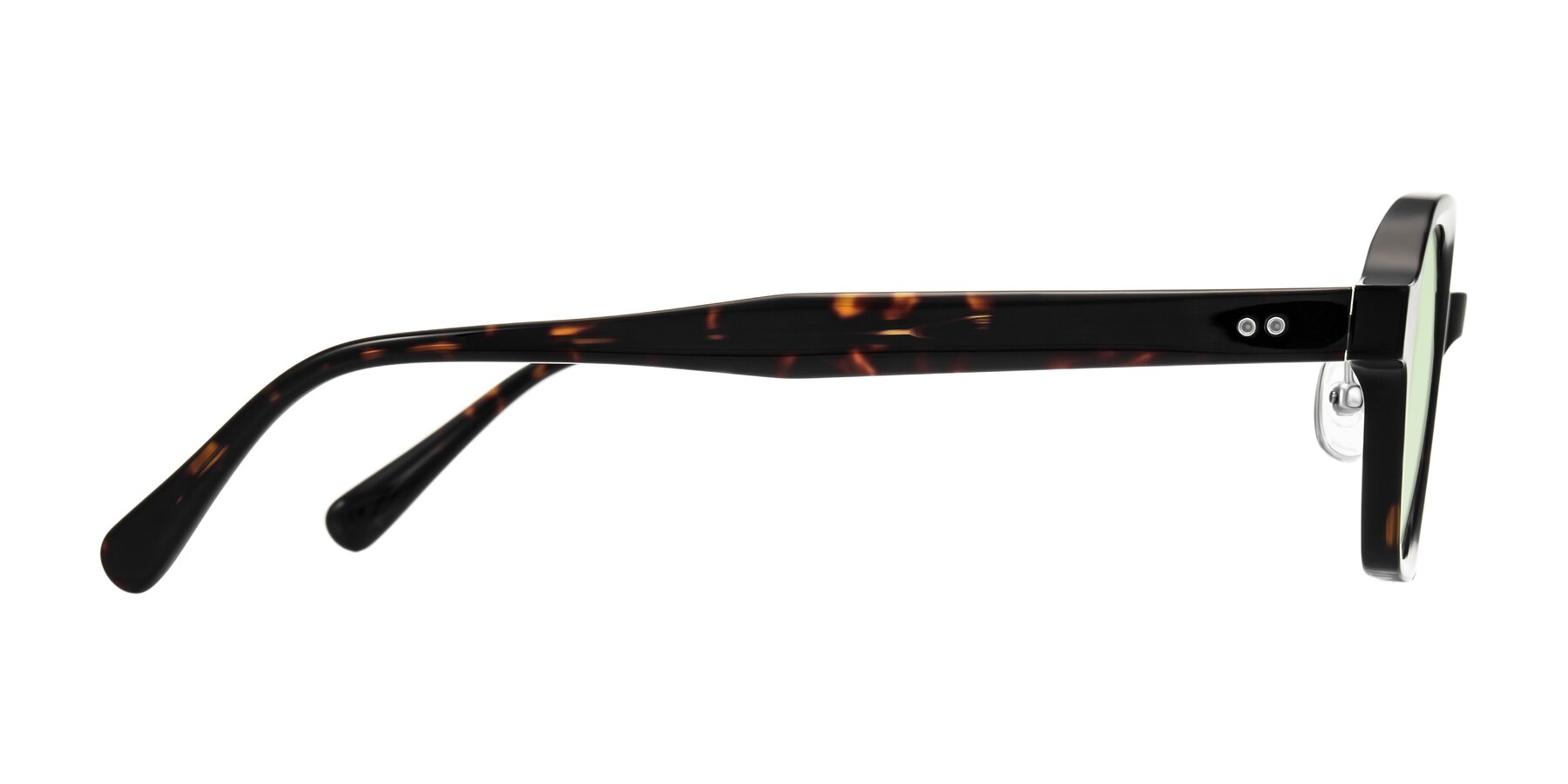 Side of Hicles in Dark Tortoise with Light Green Tinted Lenses