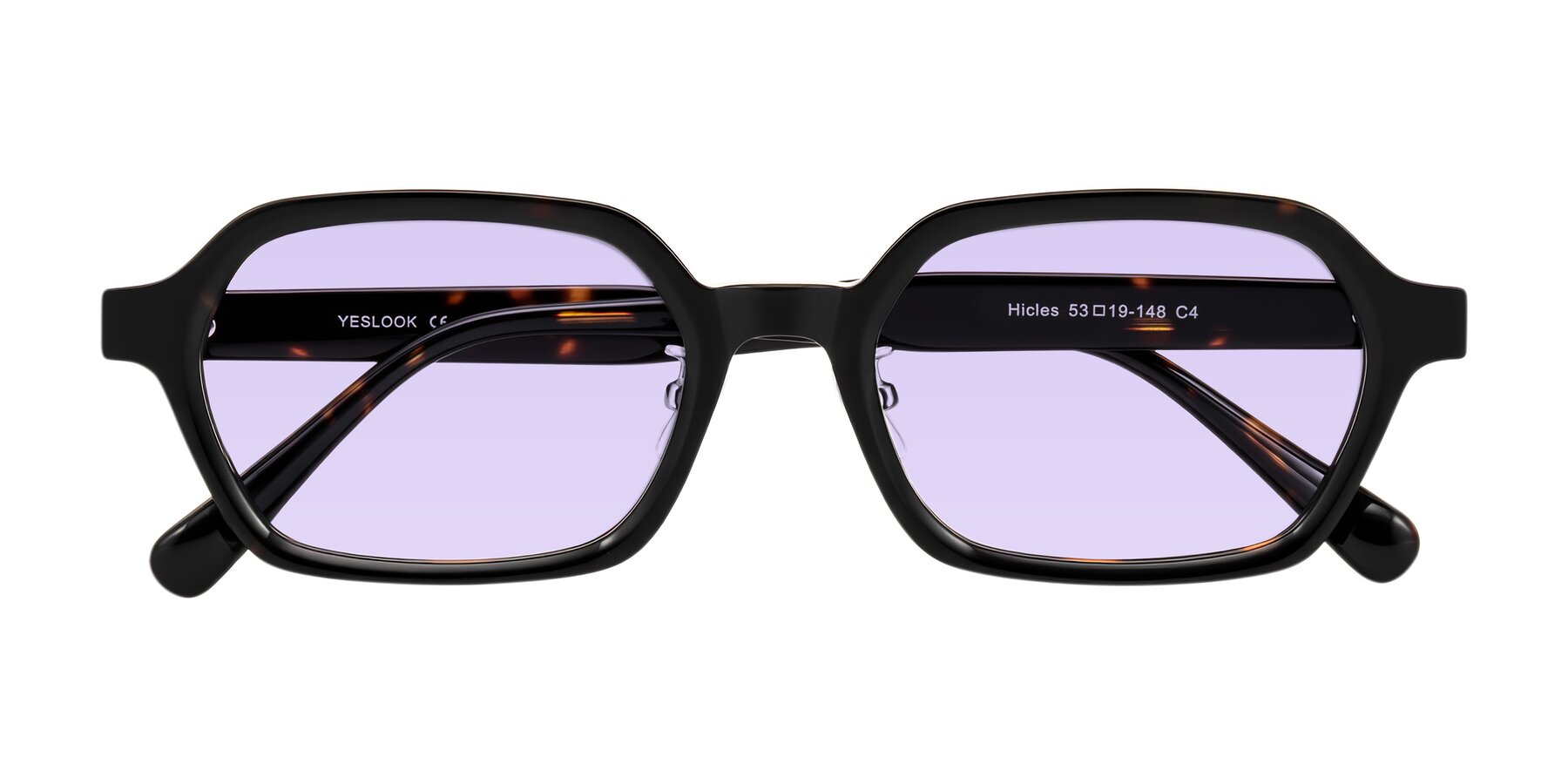 Folded Front of Hicles in Dark Tortoise with Light Purple Tinted Lenses