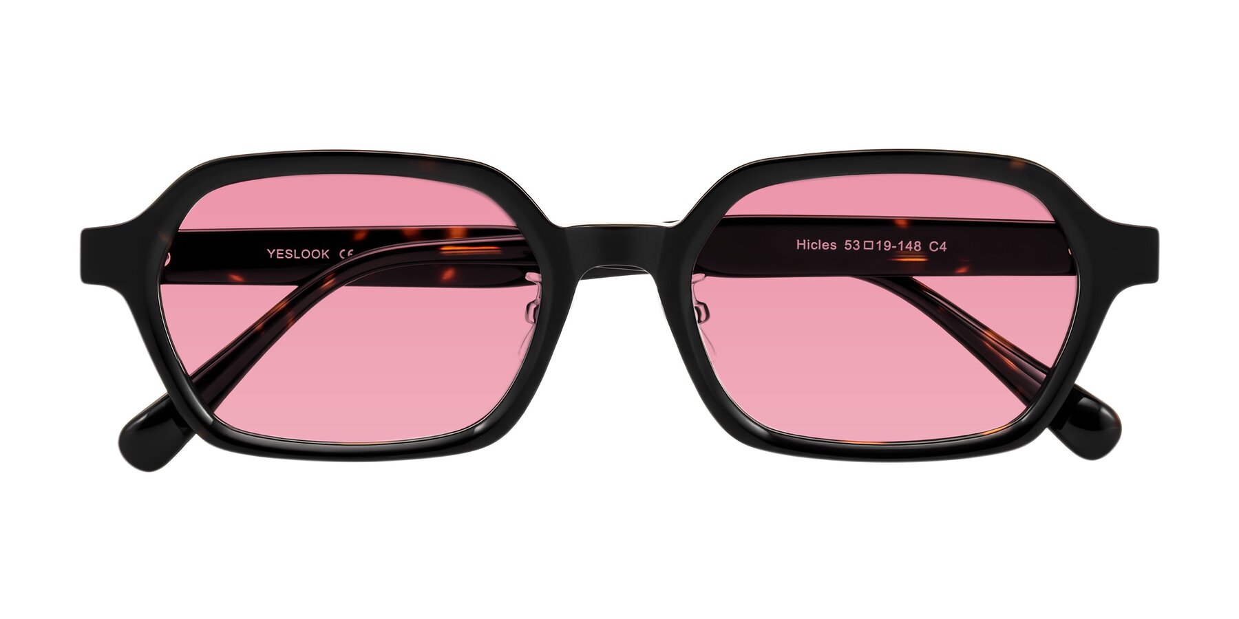 Folded Front of Hicles in Dark Tortoise with Pink Tinted Lenses